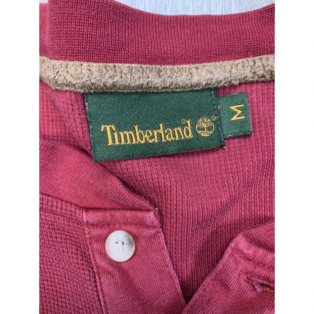 VTG Timberland Men Red Cotton 1/4 Button Long Sleeve Heavy Pullover Shirt Size M